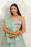 Pastel Green Pure Silk Handwoven Chanderi Saree with Silver Zari