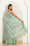 Pastel Green Pure Silk Handwoven Chanderi Saree with Silver Zari