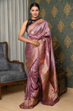 Pastel Purple Handwoven Katan Silk Banarasi Saree With Meena Border