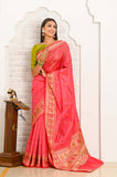 Peach Cotton Silk Saree With Resham Booti