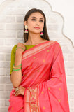 Peach Cotton Silk Saree With Resham Booti