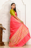 Peach Cotton Silk Saree With Resham Booti