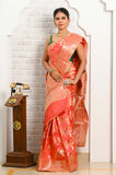 Peach Dupion Silk Banarasi Saree