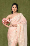 Peach Embroidered Georgette Organza Designer Saree