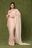 Peach Embroidered Georgette Organza Designer Saree