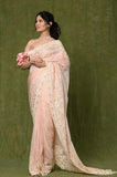 Peach Embroidered Georgette Organza Designer Saree