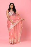 Peach Embroidered Organza Saree