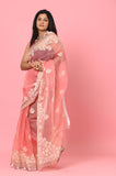 Peach Embroidered Organza Saree