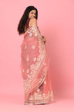 Peach Embroidered Organza Saree