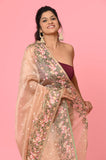 Peach Organza Tissue Embroidered Saree