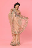 Peach Organza Tissue Embroidered Saree