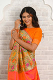 Pink-Orange Asharfi Booti Soft Silk Banarasi Saree With Paithani Border