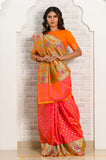 Pink-Orange Asharfi Booti Soft Silk Banarasi Saree With Paithani Border