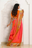 Pink-Orange Asharfi Booti Soft Silk Banarasi Saree With Paithani Border