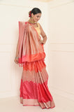 Pink-Orange Mashru Silk Banarasi Saree