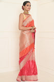 Pink-Orange Mashru Silk Banarasi Saree