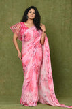 Pink Chinon Printed Saree