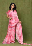 Pink Chinon Printed Saree