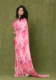 Pink Chinon Printed Saree