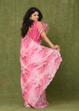 Pink Chinon Printed Saree