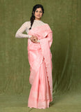 Pink Embroidered Cut Work Semi Tussar Saree