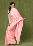 Pink Embroidered Cut Work Semi Tussar Saree