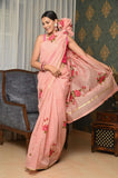 Pink Hand Painted Cotton Saree