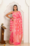 Pink Handwoven Katan Silk Banarasi Saree With Chatai Border