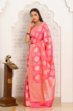 Pink Handwoven Katan Silk Banarasi Saree With Chatai Border