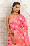 Pink Handwoven Katan Silk Banarasi Saree With Chatai Border