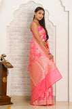 Pink Handwoven Katan Silk Banarasi Saree With Chatai Border