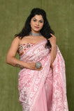 Pink Kora Embroidary Jaal Saree with Chanderi Digital Blouse Piece