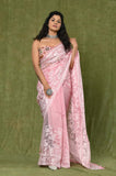 Pink Kora Embroidary Jaal Saree with Chanderi Digital Blouse Piece