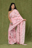 Pink Kora Embroidary Jaal Saree with Chanderi Digital Blouse Piece