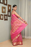 Pink Multi Booti Zari Cotton Silk Banarasi Saree