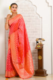 Pink Orange Golden Booti Soft Silk Banarasi Saree