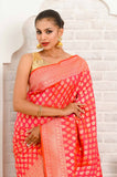 Pink Orange Golden Booti Soft Silk Banarasi Saree