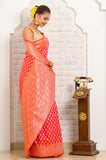 Pink Orange Golden Booti Soft Silk Banarasi Saree