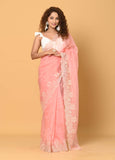 Pink Organza Embroidered Designer Saree