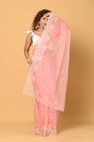 Pink Organza Embroidered Designer Saree