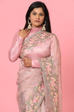 Pink Organza Tissue Embroidered Saree