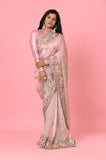 Pink Organza Tissue Embroidered Saree