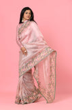 Pink Organza Tissue Embroidered Saree