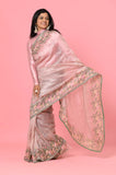 Pink Organza Tissue Embroidered Saree