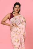 Pink Printed Chinon Designer Saree