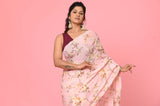 Pink Printed Chinon Designer Saree