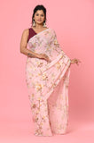 Pink Printed Chinon Designer Saree