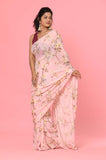 Pink Printed Chinon Designer Saree