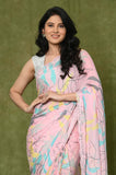 Pink Printed Chinon Saree