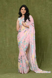 Pink Printed Chinon Saree